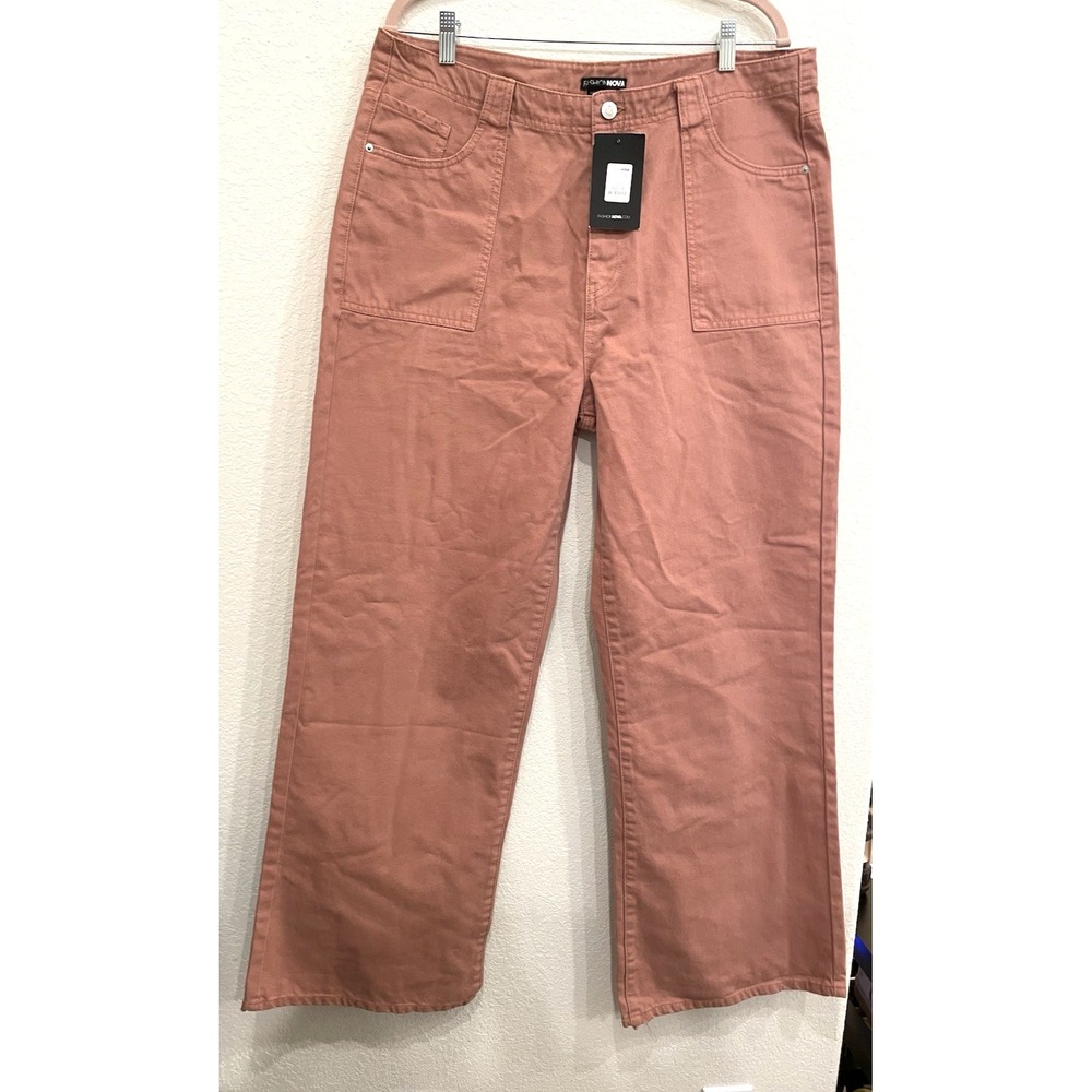 NEW Fashion Nova Skating By Utility Wide Leg Jeans Womens Size 15‎ Chestnut Pink